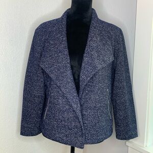 Calvin Klein blue tweed zip pockets casual blazer office jacket Large
